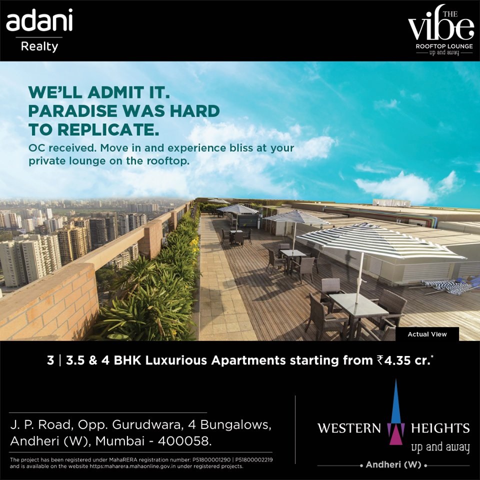 Adani Western Heights offer private lounge on the rooftop in Mumbai Update